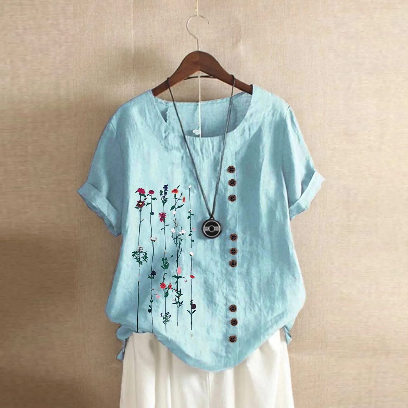 Fashion Flower Embroidery Cotton Linen Shirt Casual Summer Women O-neck Short Sleeve White Pullover Top Elegant Street Blouse