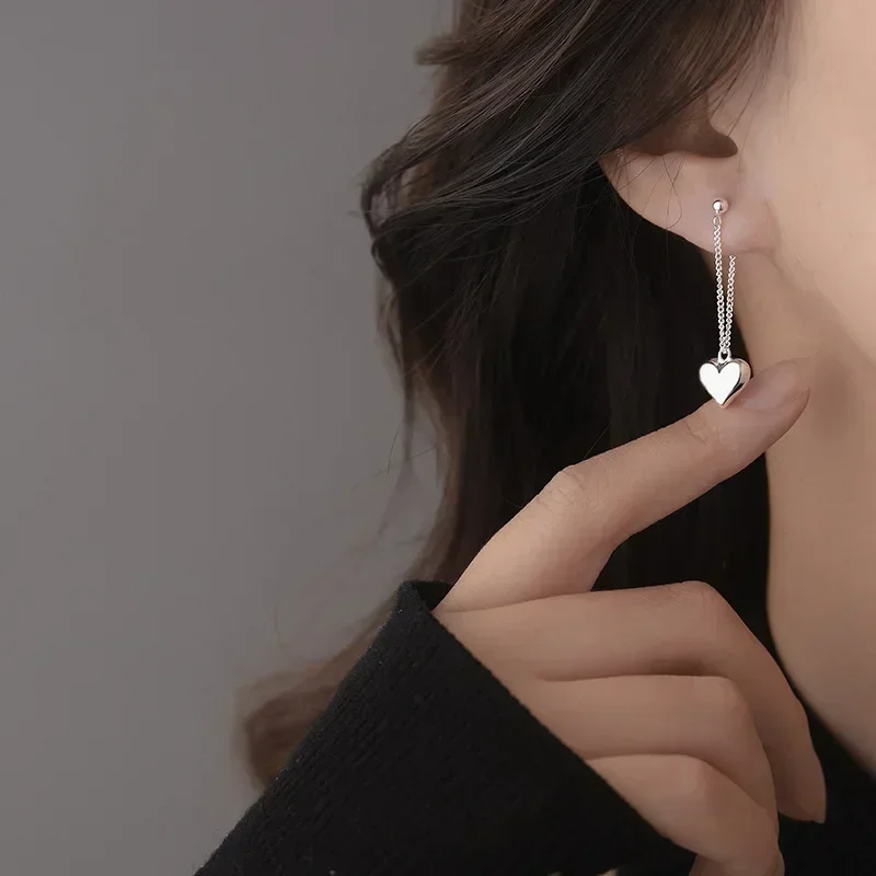 Gothic Punk Style Alloy Drop Earrings Silver Color Simple Fashion Ear Stud for Women Heart Chain Hoop Earring Fashion Jewelry