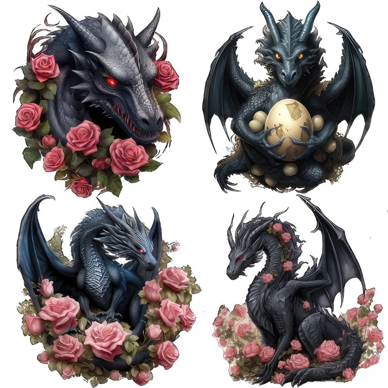 Three Ratels Q61 Black Dragon and Rose wall stickers for home decorations car hood decals