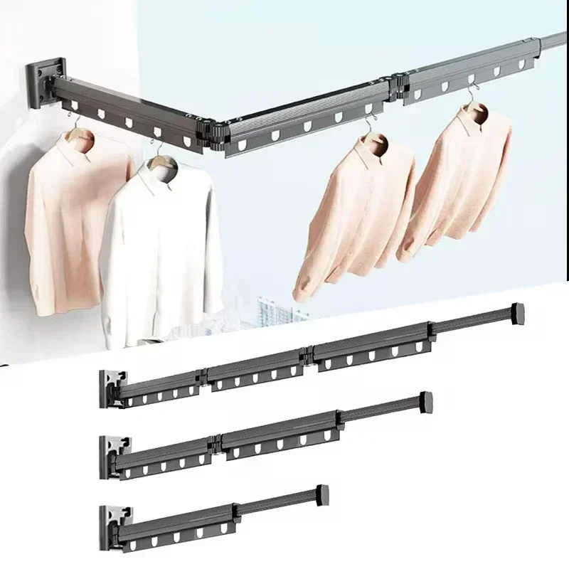 Suction Wall Mount Folding Clothes Drying Rack With Retractable Suction Cup Extension Pole Reusable 3-Fold Clothes Drying Rack