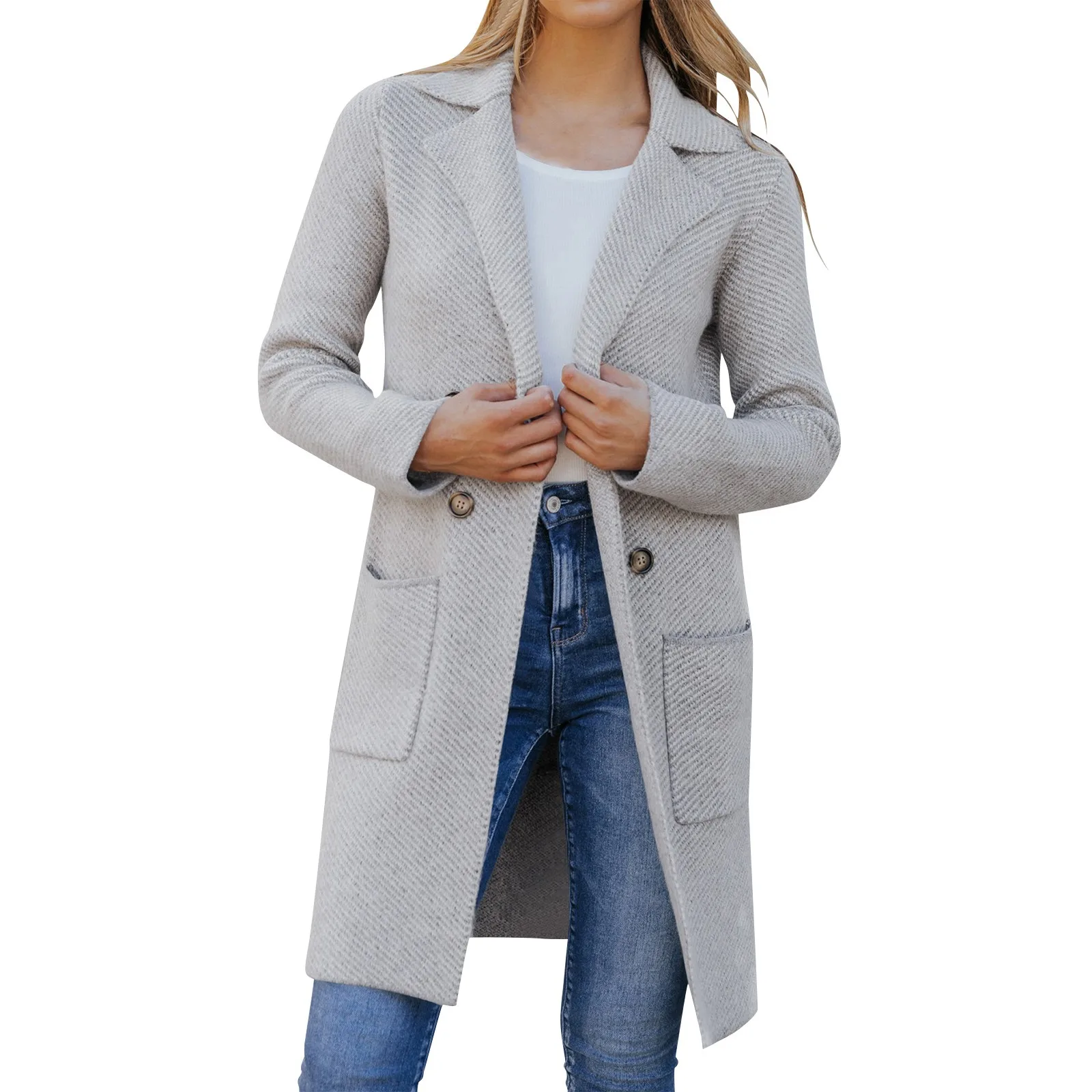 Gabardina de manga larga con solapa para mujer, abrigo de doble botonadura, chaqueta ajustada, otoño e invierno, novedad de 2023