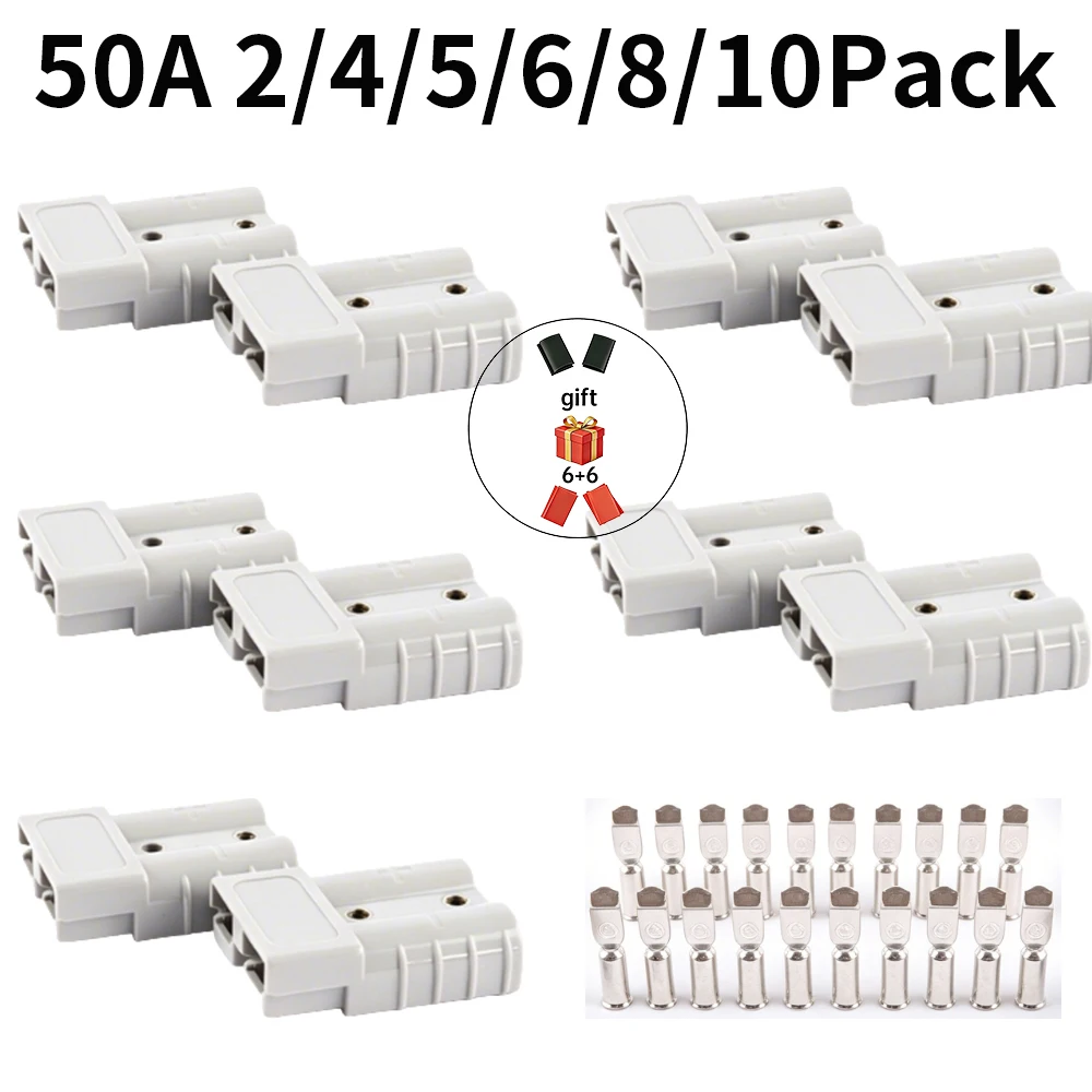 50A 2-poliger 2-10 Stück 50A Batterie-Schnellanschluss-Stecker 12-24V 50 Ampere DC-Stromstecker Batterieladegerät Zubehör