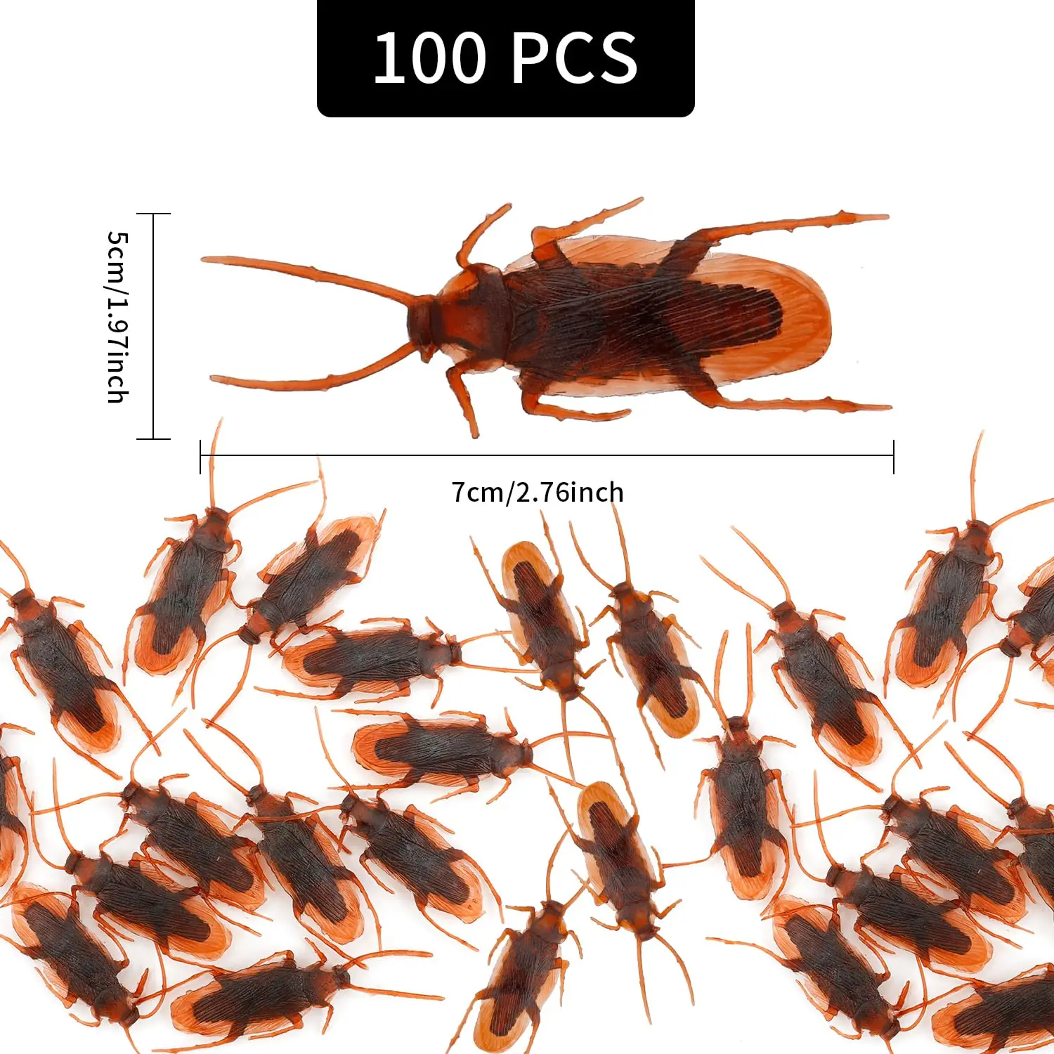 10-200pcs Realistic Fake Roaches Funny Trick Joke Toys,Office Prank Kits,Scary Toys,Novelty Cockroaches for Halloween,Parties