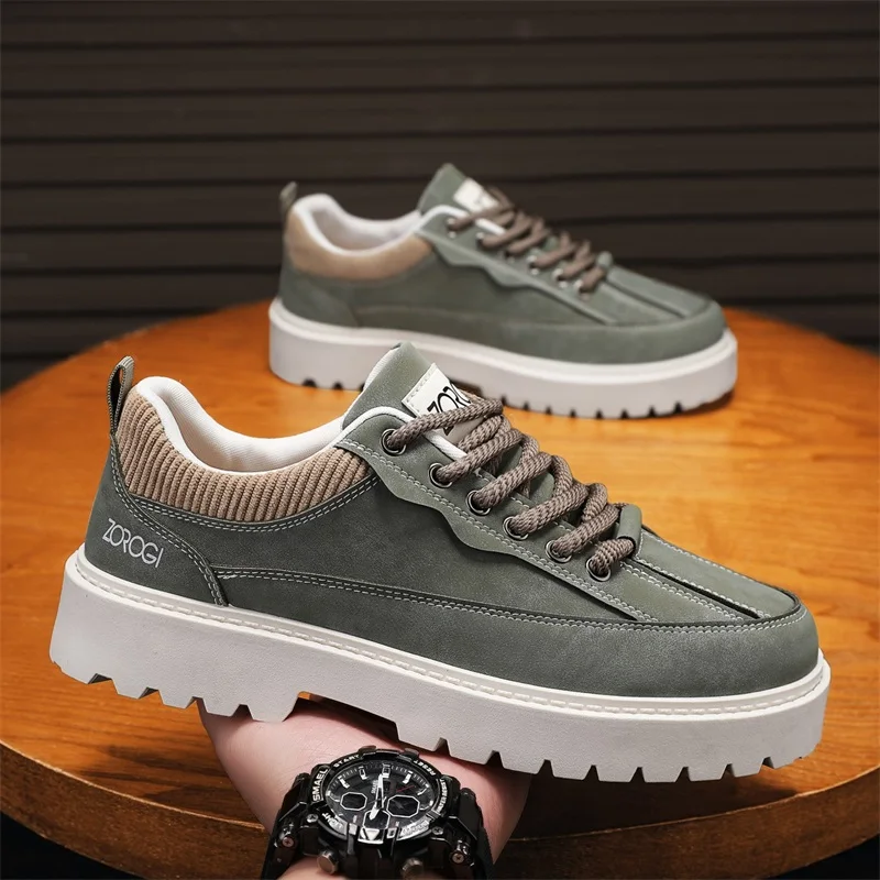 

Spring Autumn New Men Casual Shoes with PU Thick Sole Increased Height Anti Slip Comfortable Fashionable Work Shoes
