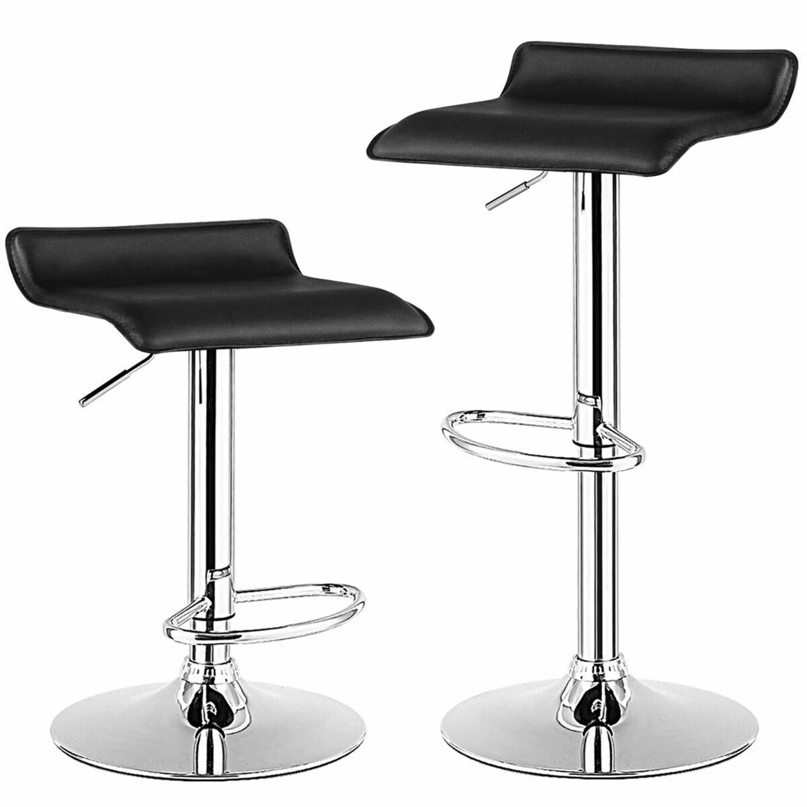 

US Set of 2 PU Leather Swivel Bar Stool Adjustable Kitchen Counter Bar Chairs Black