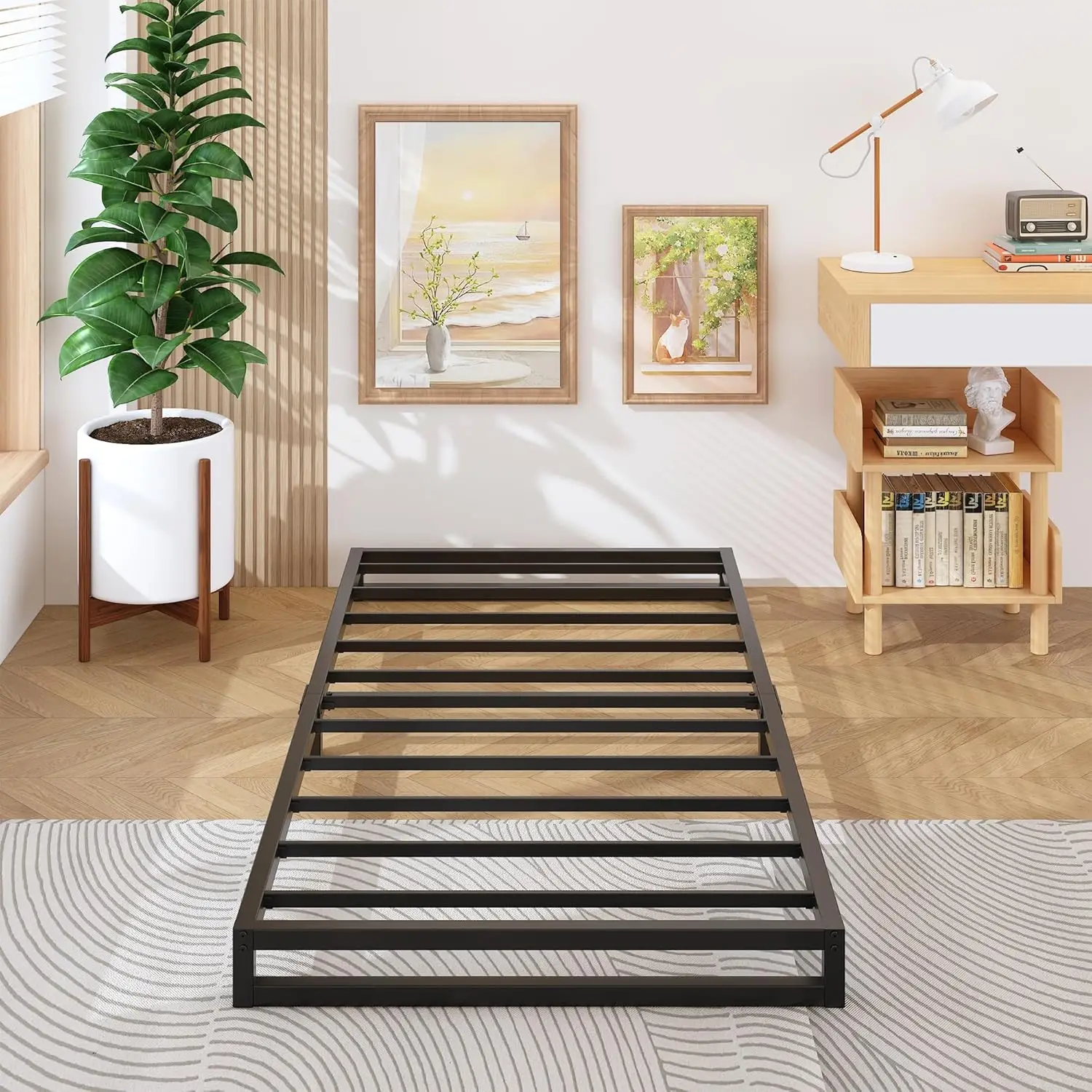 

Прочная металлическая двуспальная кровать-платформа, не требует пружинного блока, простая сборка, бесшумная, черная