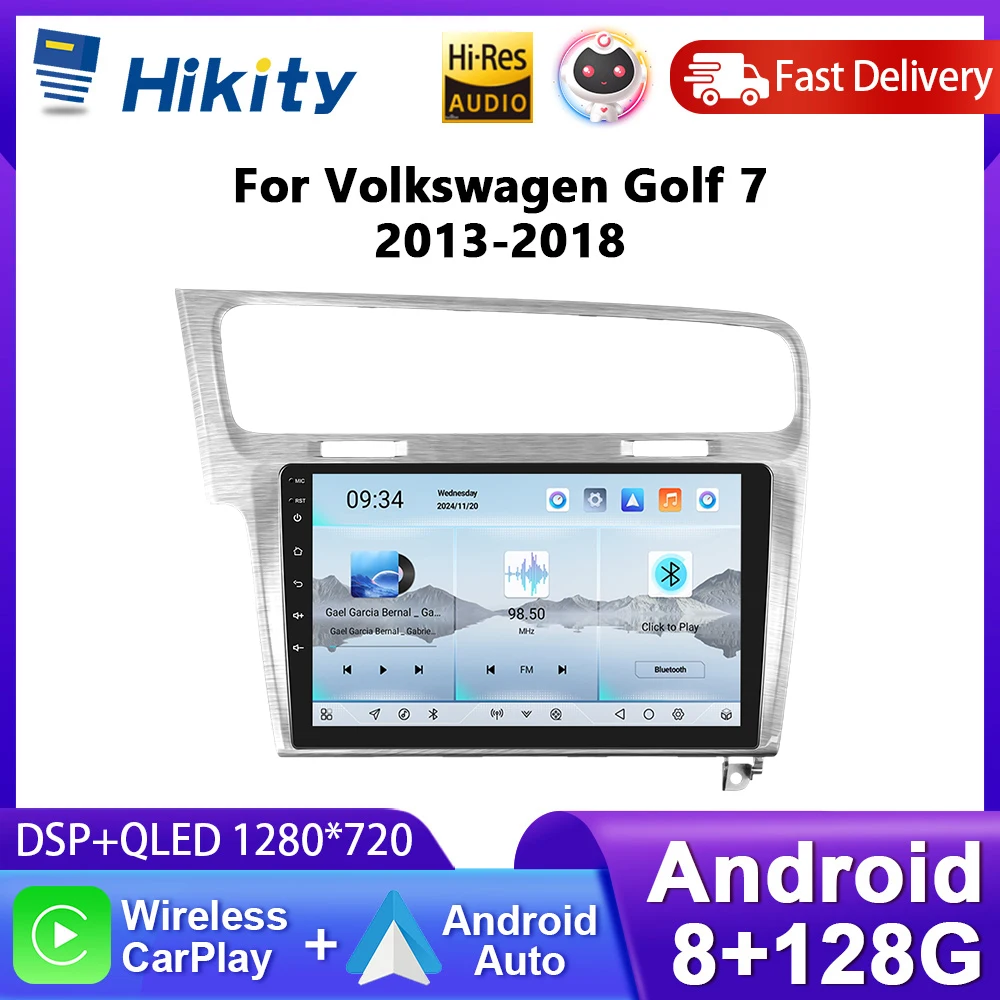 Hikity 10 "8 + 128 2Din Autoradio Für volkVolkswagen Golf 7 2013-2018 Carplay Android Auto GPS Navigation 4G Bluetooth Autoradio