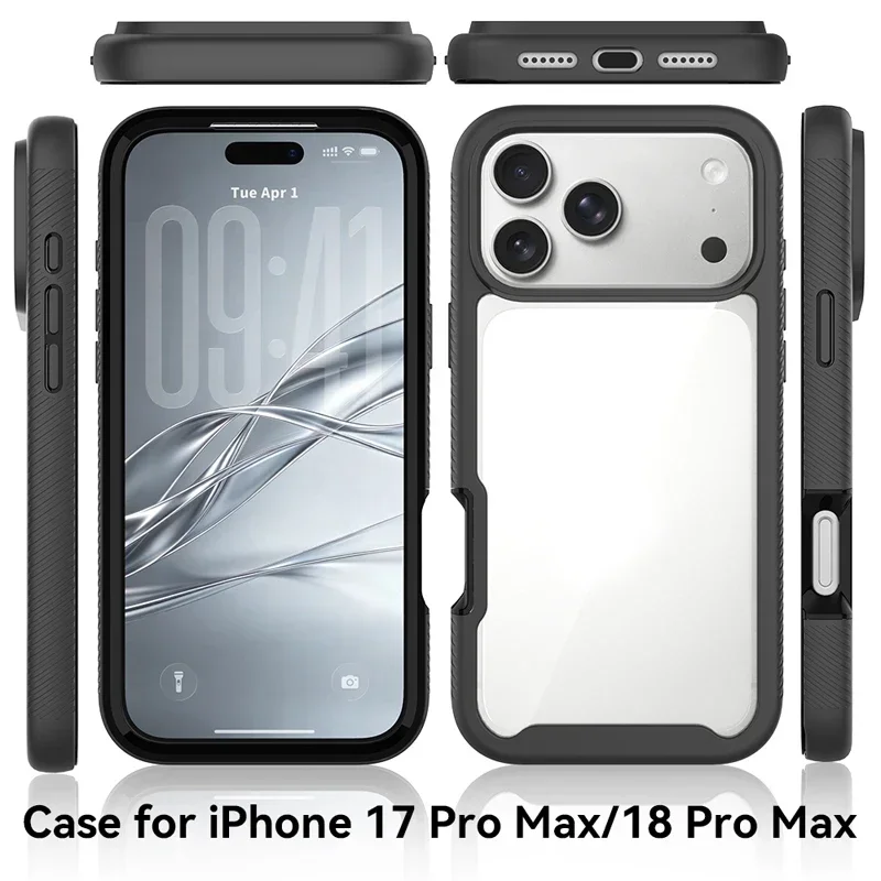 Heavy Duty Armor Transparent 2in1 PC+TPU Phone Case for IPhone 18 Pro Max 17 Pro Shockproof Bumper Ott-Box Rugged Protect Cover