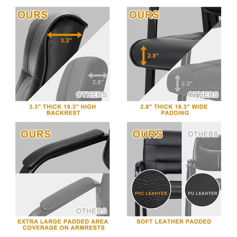 Office Guest Chair Bonded Leather Executive Side Chair Reception Chair W Solid Metal Frame Home Office Furniture Set of 3