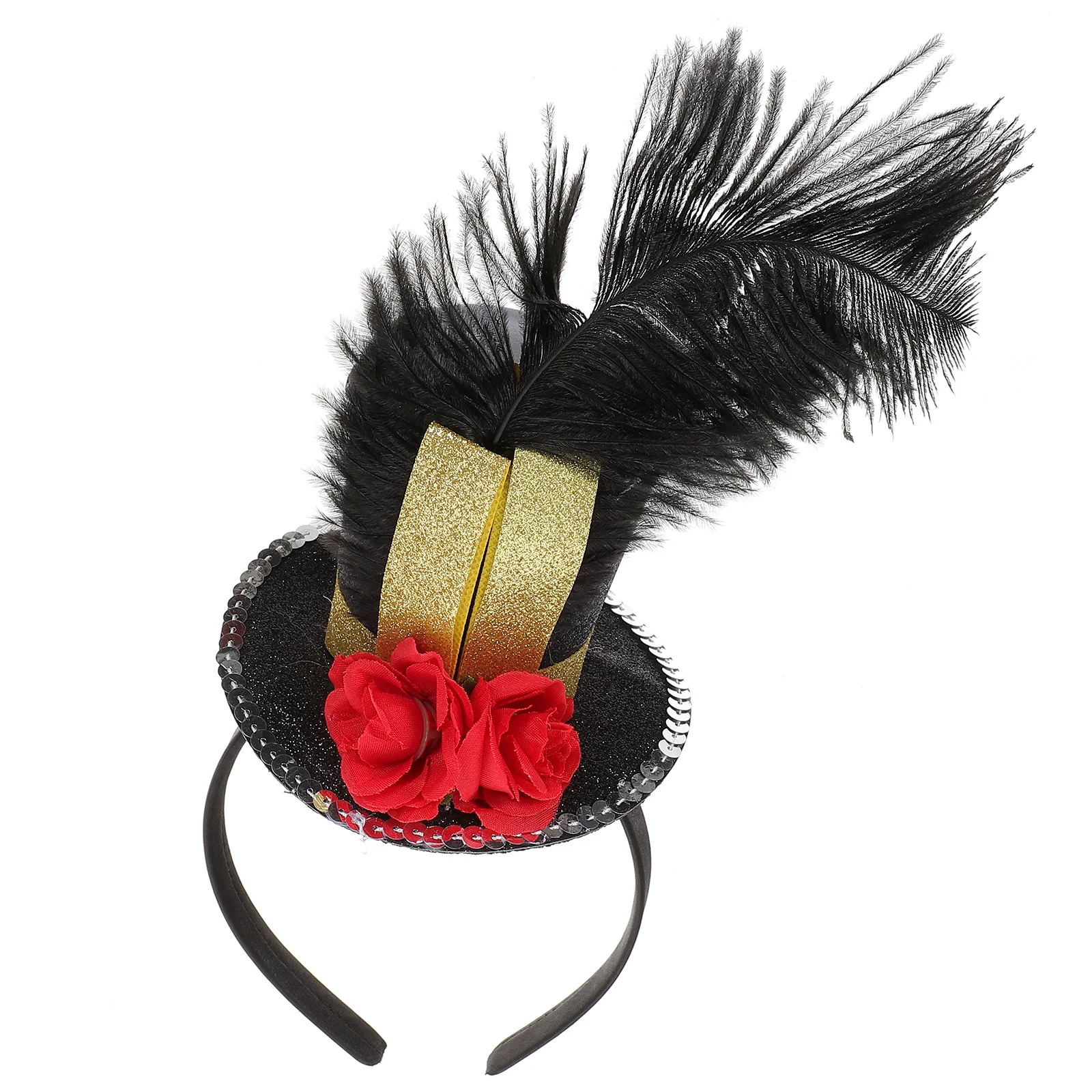 

Top Hat Headband Glitter Rose Halloween Hair Accessories Non Fading Fabric Flexible One Size Fits Most Party Stage