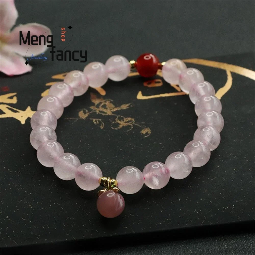 

Natural Pink Crystal Bracelet Salt Source Peach Simple Elegant High-grade Bracelet Ancient Luxury Quality Jewelry Holiday Gifts