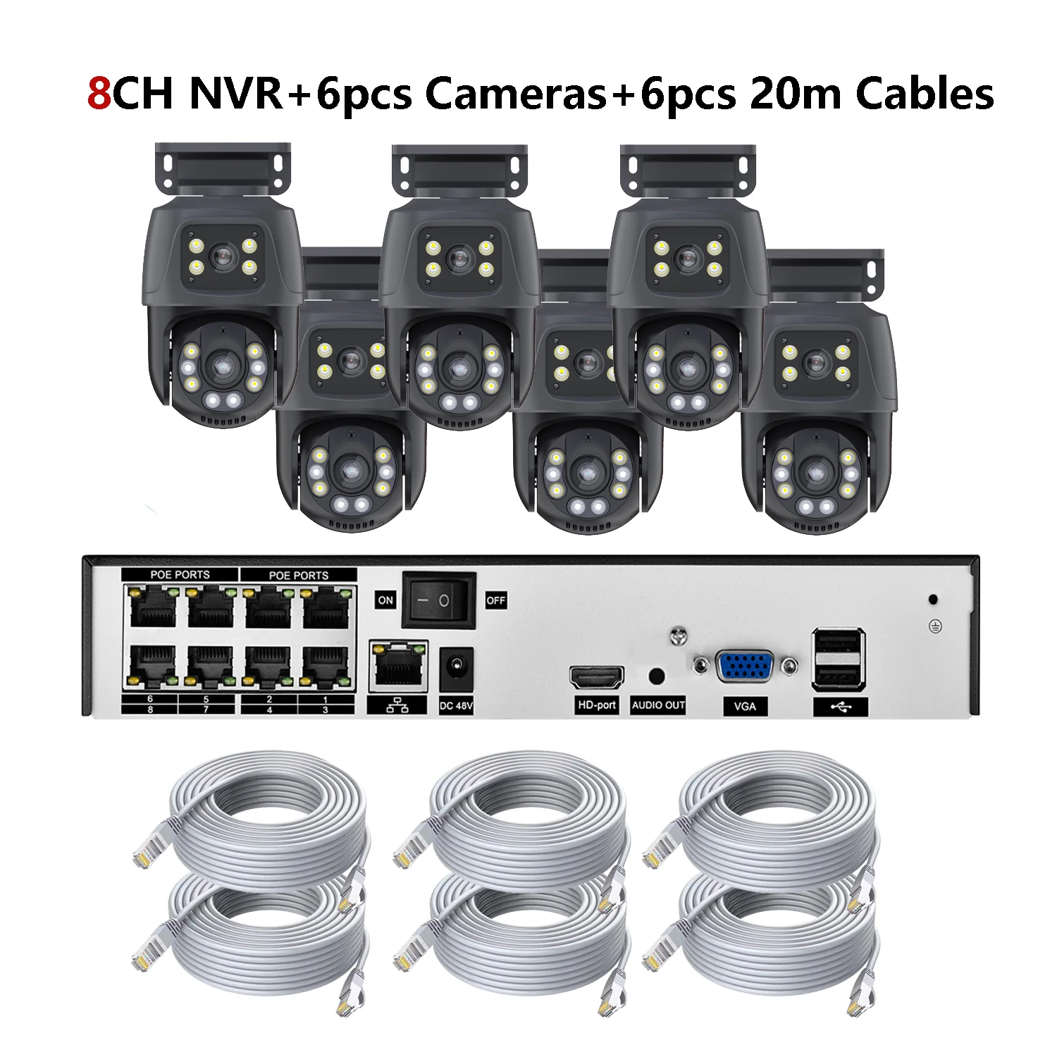 XMEYE Waterdicht 6MP HD POE Bewakingscamerasysteem Dual Lens PTZ POE IP Home Security 4CH 8CH POE NVR Video H.265 CCTV Kit