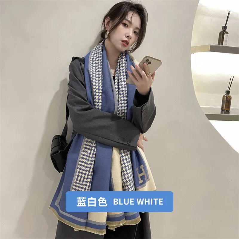 H thousand bird grid double-sided cashmere wool texture windproof cold Korean scarf fashion air conditioning cape