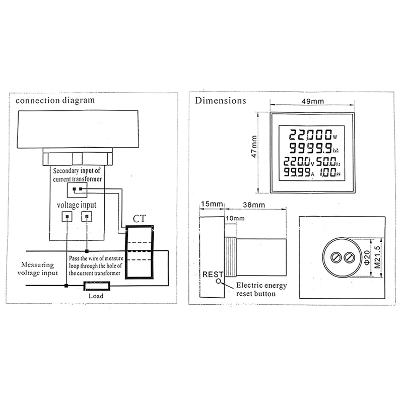 HOT SALE 6 In1 AC Display Meter AC50-300V 100A 110V 220V Voltage Power Factor Frequency Electric Energy Monitor Ammeter Voltmete