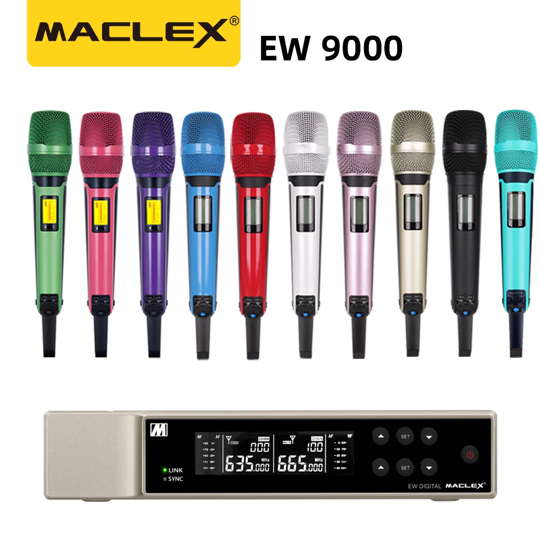 

MACLEX EW9000 UHF Long Distance Dual Channel Handheld Professional Wireless Microphone System Stage Performance Dynamic MIC