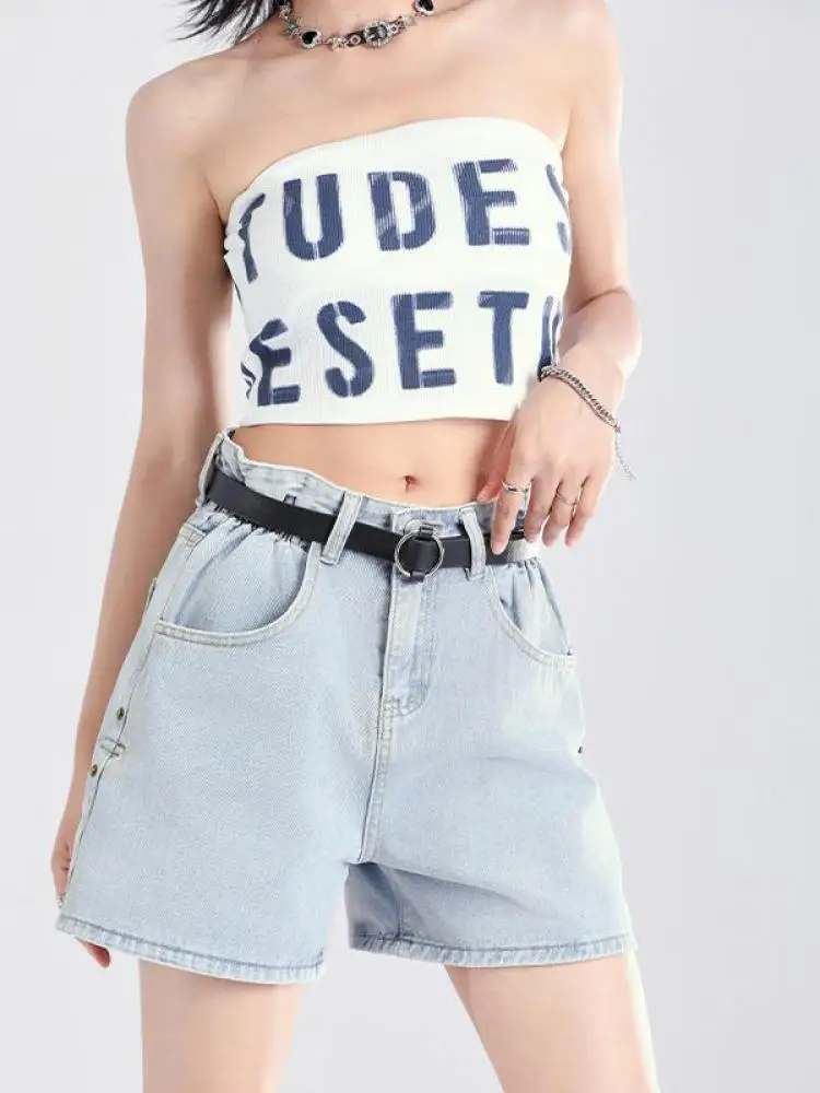 

Korean Women's Blue Denim Elegant Versatile Shorts Spring Summer White Black High Waist Slim Jean Short Pant Vintage Streetwear