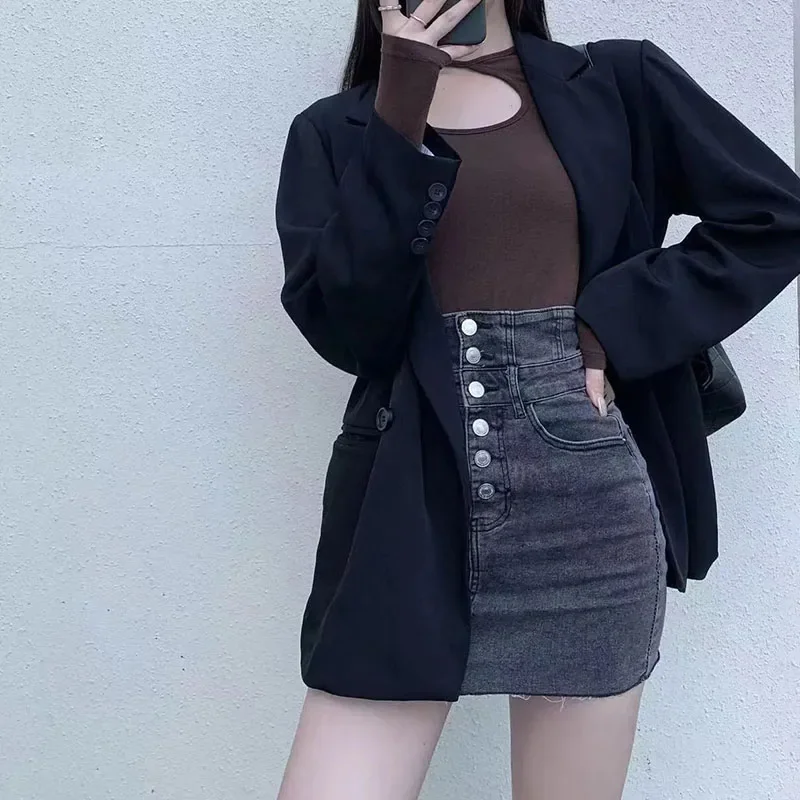 Xpqbb Super High Waist Button Up Denim Skirts Women Sexy Skinny Hot Girl Package Hip Skirt Woman Korean Streetwear Mini Skirts