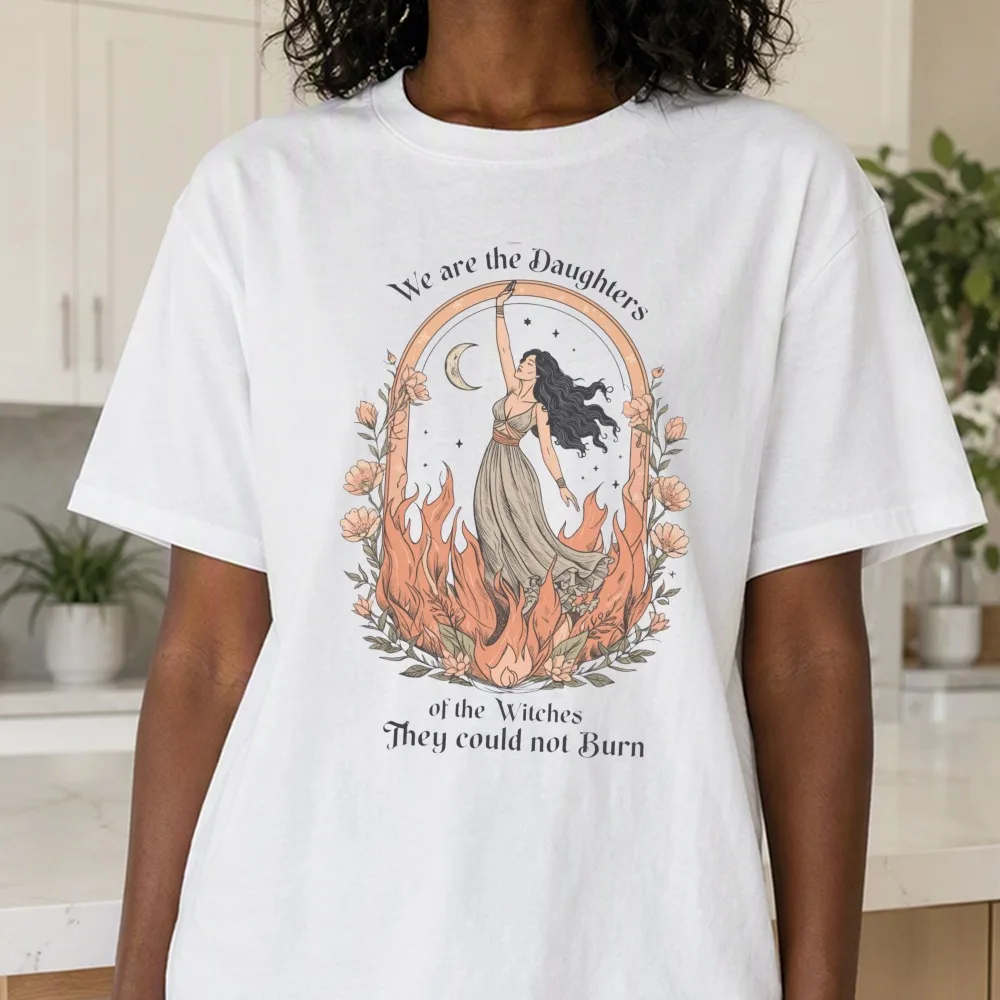 We Are The Daughters of The Witches They Could Not Burn Boho Witch Art Print Women Short Sleeve Tee Retro Mystical Feminist