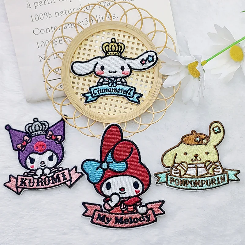 Kawaii Patch for Sew Child Clothes Iron on Embroidery Patch Coat Decor Badge Anime Figure Cinnamoroll Kuromi Pompom Melody Gifts