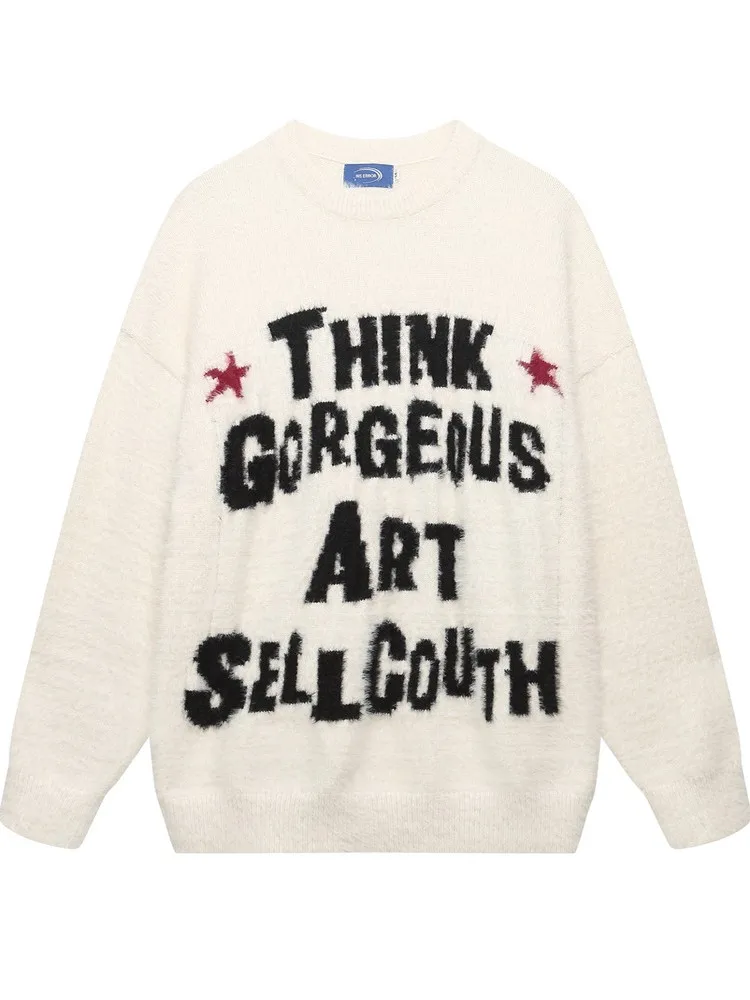 

Американский круглый свитер Ne Letter INS в стиле ретро, осенне-зимний свободный мягкий вязаный свитер для пар, теплое полиэфирное волокно