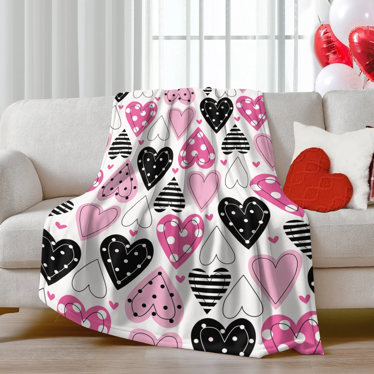 1 Stück Valentinstagsdecke, superweiche und bequeme Nickerchendecke, romantische herzförmige bedruckte Flanelldecke, Geschenke