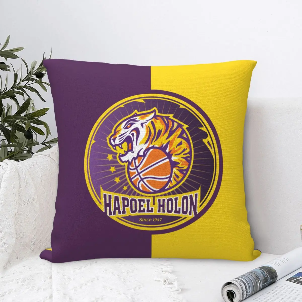 Hapoel Holon Basketball Square Throw Pillow Case Cover Cushion Covers Pillowcase Home Decor for Room Sofa Couch Bed - 2-Pack