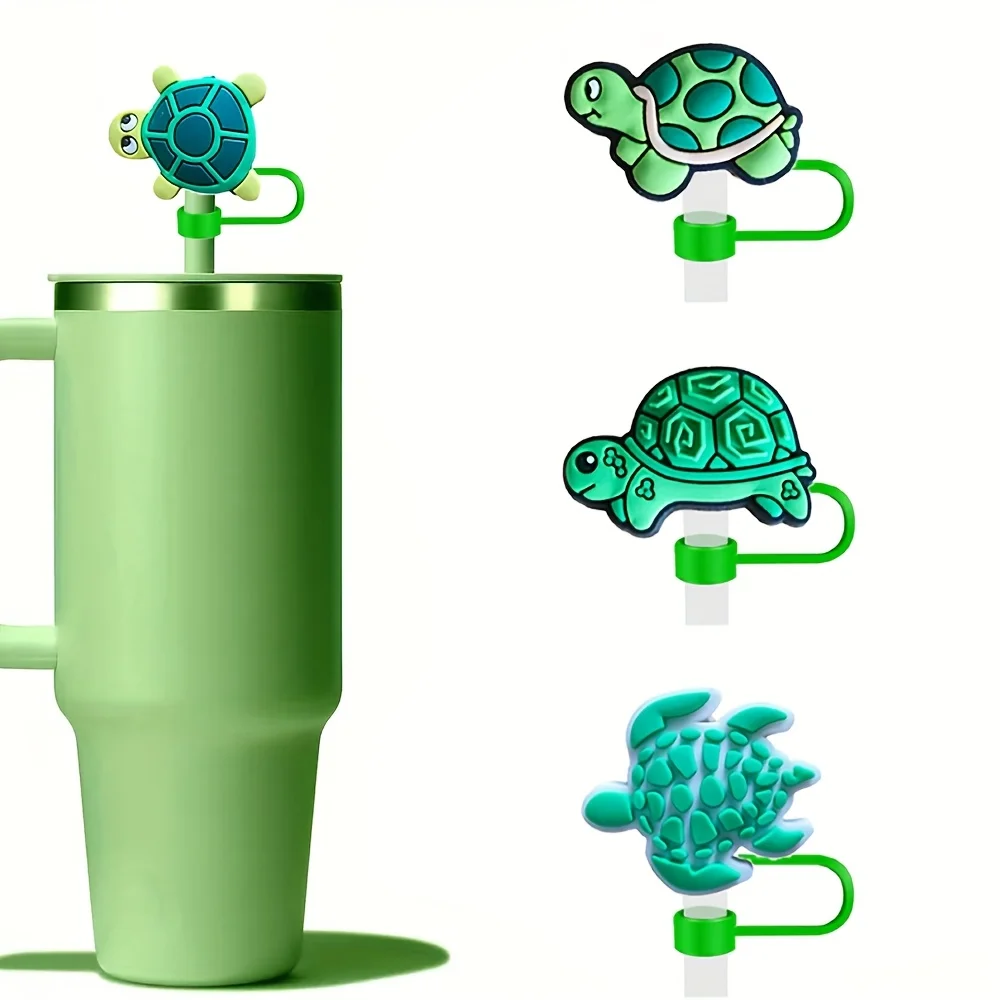 6 Units Reusable Silicone Turtle Straw Cap, Fits 10mm Straws, Ideal For Festive Gatherings & Present Items