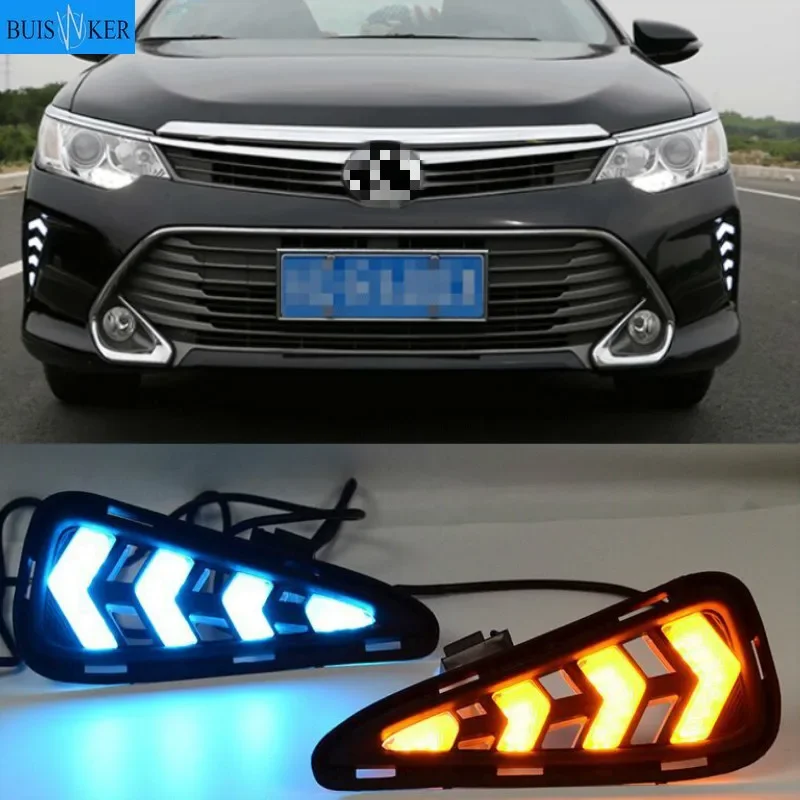

2 шт. автомобильные аксессуары светодиодные дневные ходовые огни для Toyota Camry 2015 2016 DRL крышка противотуманная фара автомобильный Стайлинг внешняя передняя противотуманная фара