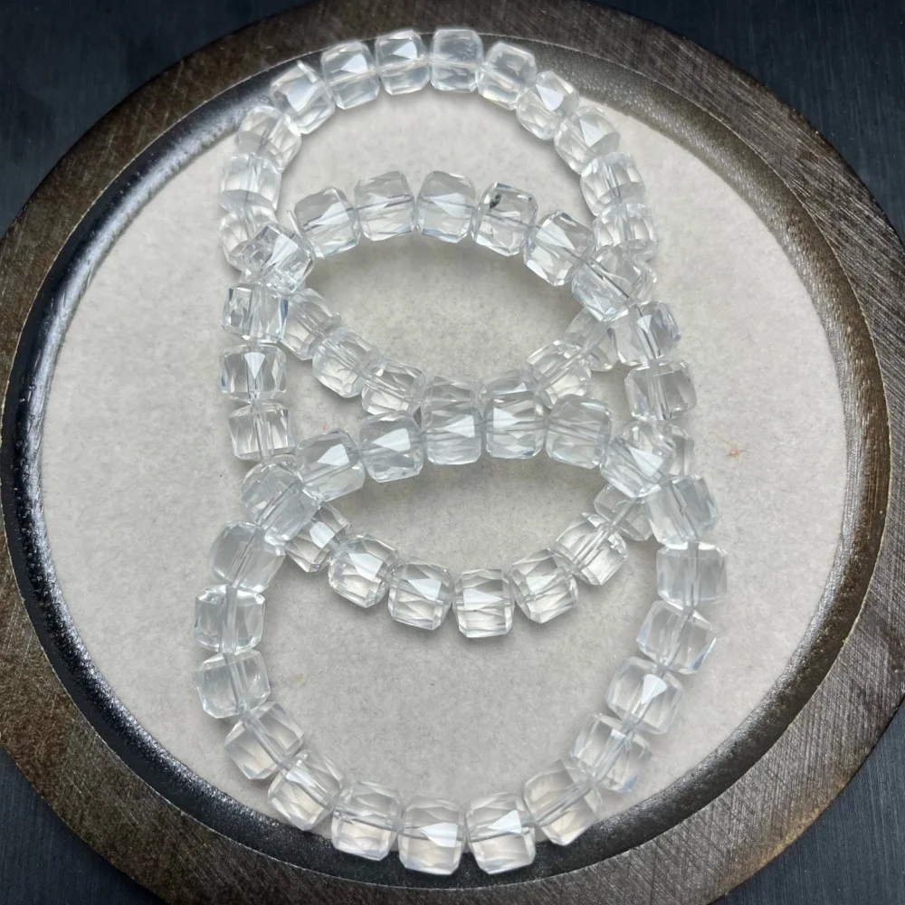 

8MM Natural Clear Quartz Sugar Cube Bead Bracelet Women Crystal Energy Reiki Healing Fengshui Jewelry Holiday Gifts 1PCS