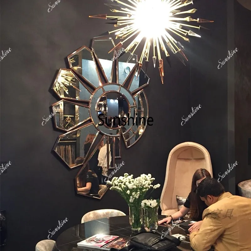 European light luxury living room background wall decorative mirror