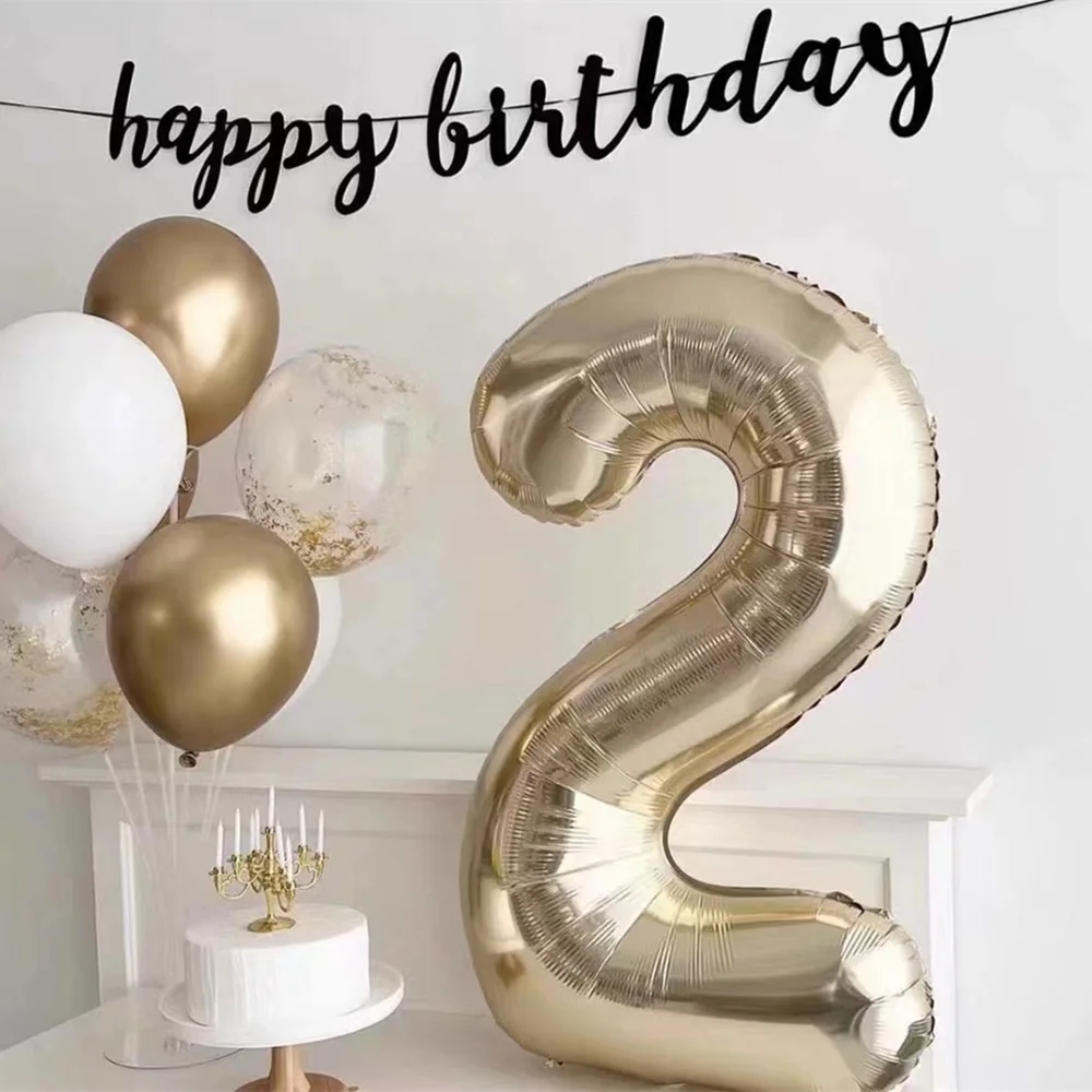 40inch White Gold Number Balloons Giant Light Gold Digital Platinum Foil Balloons for Kid Adult Birthday Party Anniversary Decor