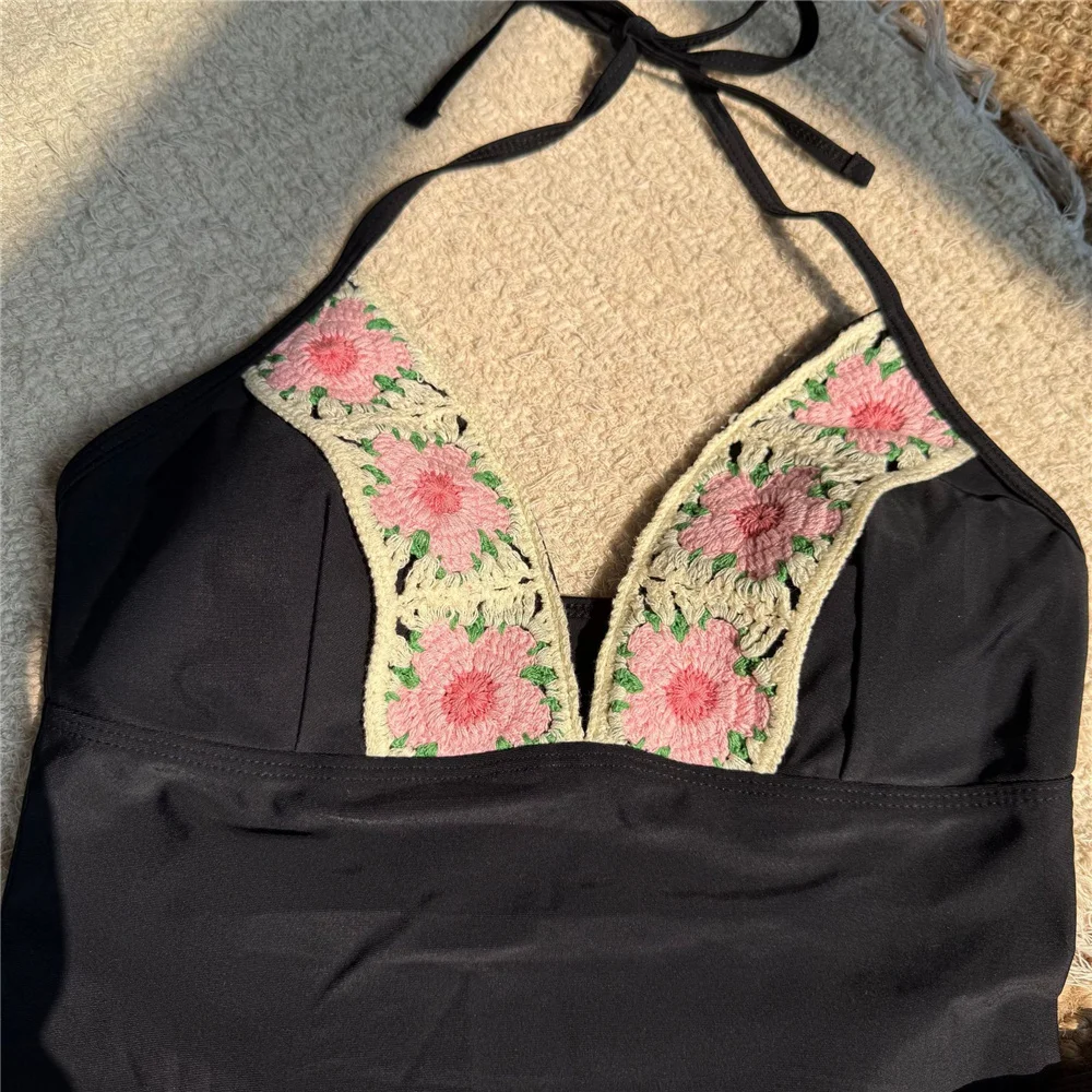 Flor de crochê sexy halter string biquinis define maiô micro tanga banho mulher 2025 férias maiô biquinis de mujer