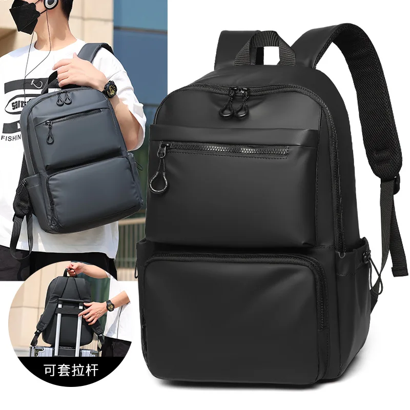 

Premium Coated Film Waterproof Laptop Bag Solid Color Multi-pocket Large Capacity Backpack for 15.6-inch Notebook Daily Commute