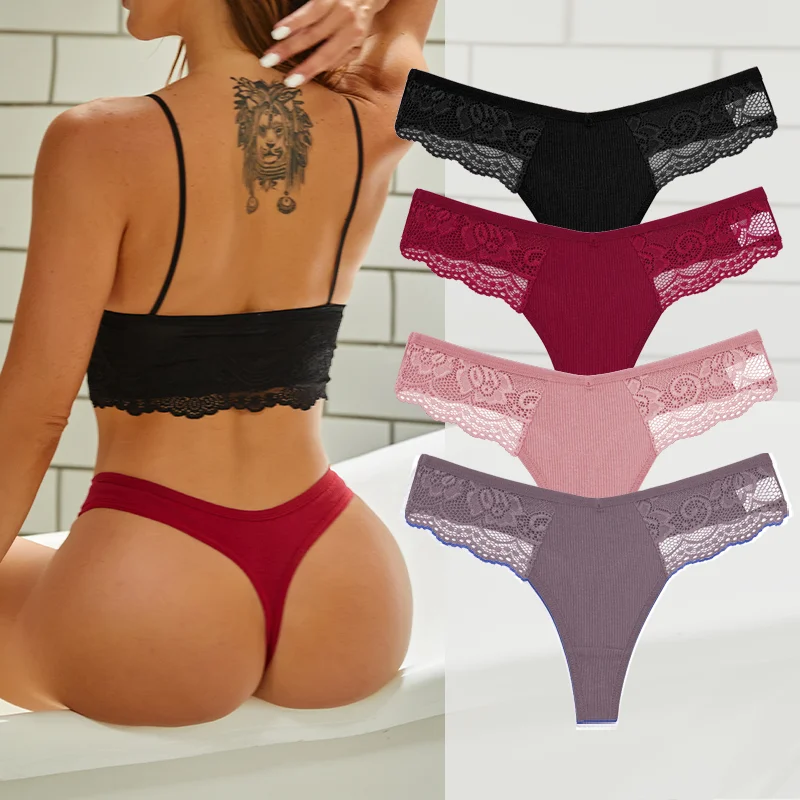 4PCS Baumwolle G-string Frauen Dessous Sexy Spitze Höschen Thongs Femme Unterwäsche Sexy Pantys Unterhose Dessous Spitze Dessous S-XL