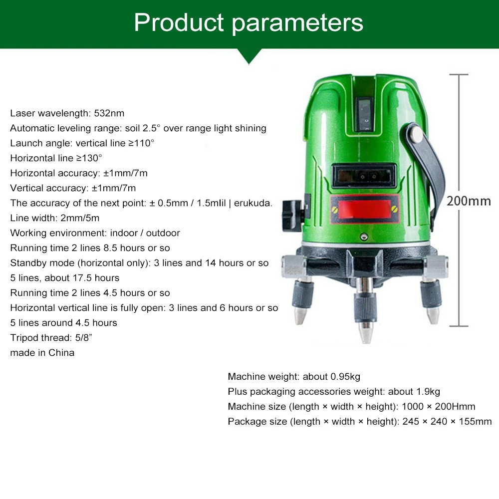 Imagem -05 - Multifuncional Laser Nível 532nm Linhas 360 Lazer Rotativo Luz Verde Laser Nível da Bateria Cruz Linha Nível Adesivo de Parede à Terra