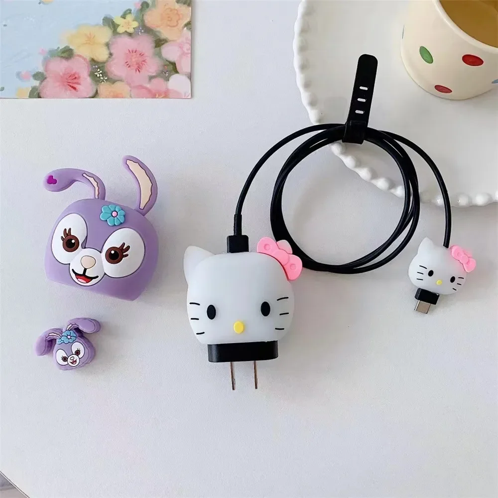 New MINISO Cartoon Cable Protector Set For Samsung 25W Charger Original Charger Head Protective Case Data Line Anti Breaking