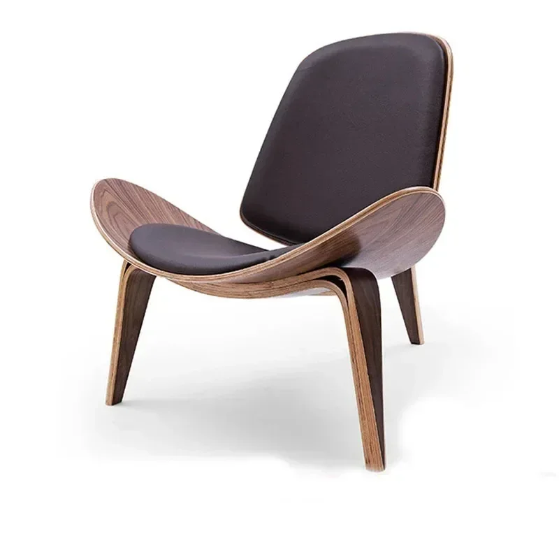 Modern Nordic Style Three-Legged Shell Chair Ash Plywood Fabric Upholstery Living Room Chair Furniture Modern Lounge Shell