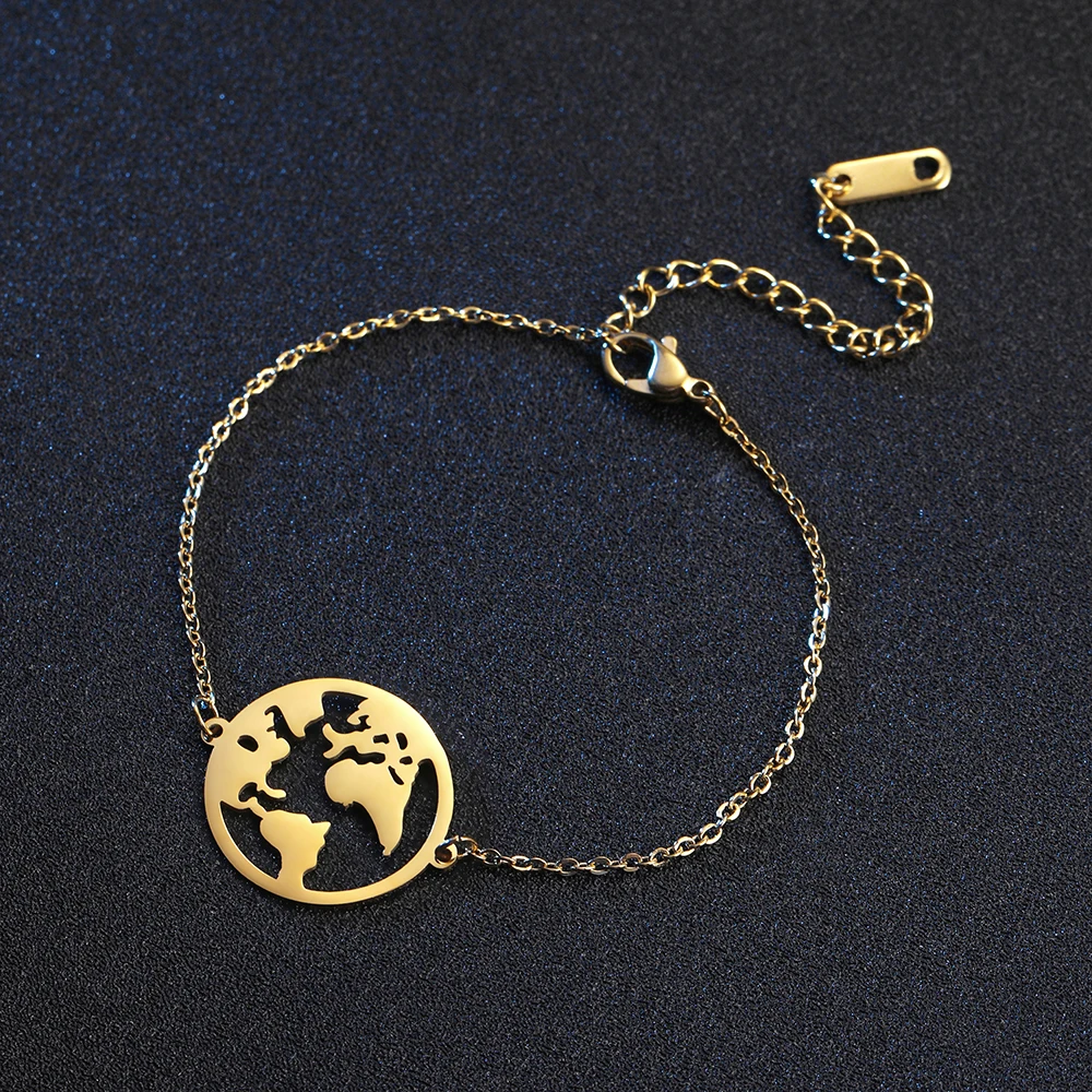 

Amaxer World Map Stainless Steel Bracelet For Women Girl Gold Color Pulseira Lover's Engagement Jewelry Gift