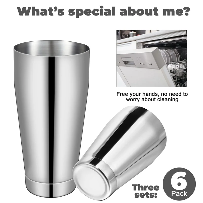 

PZHI-3Sets Cocktail Shakers Professional Bar Shaker Boston Shaker Set Stainless Steel Martini Shaker Drink Mixer(Silver) Easy To