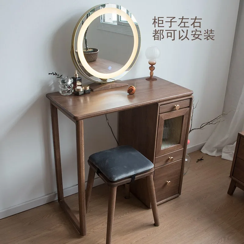 Nordic bedroom small vanity internet-famous solid woodstorage cabinet, integrated walnut color van
