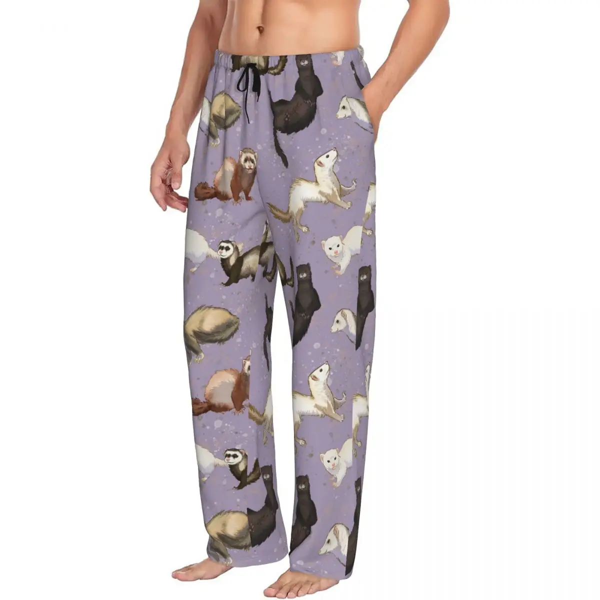 Custom Playful Ferrets Pajama Pants Men Sleepwear Sleep Lounge Bottoms with Pockets