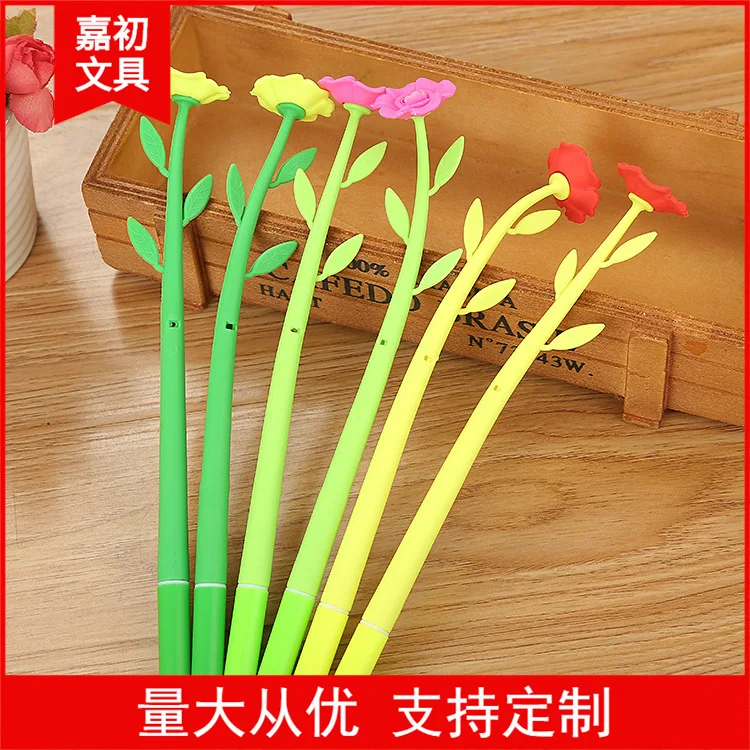 50 Pcs Creative camellia neutral pen Cute cartoon flower pen personalized office supplies signature pen Shipped randomly