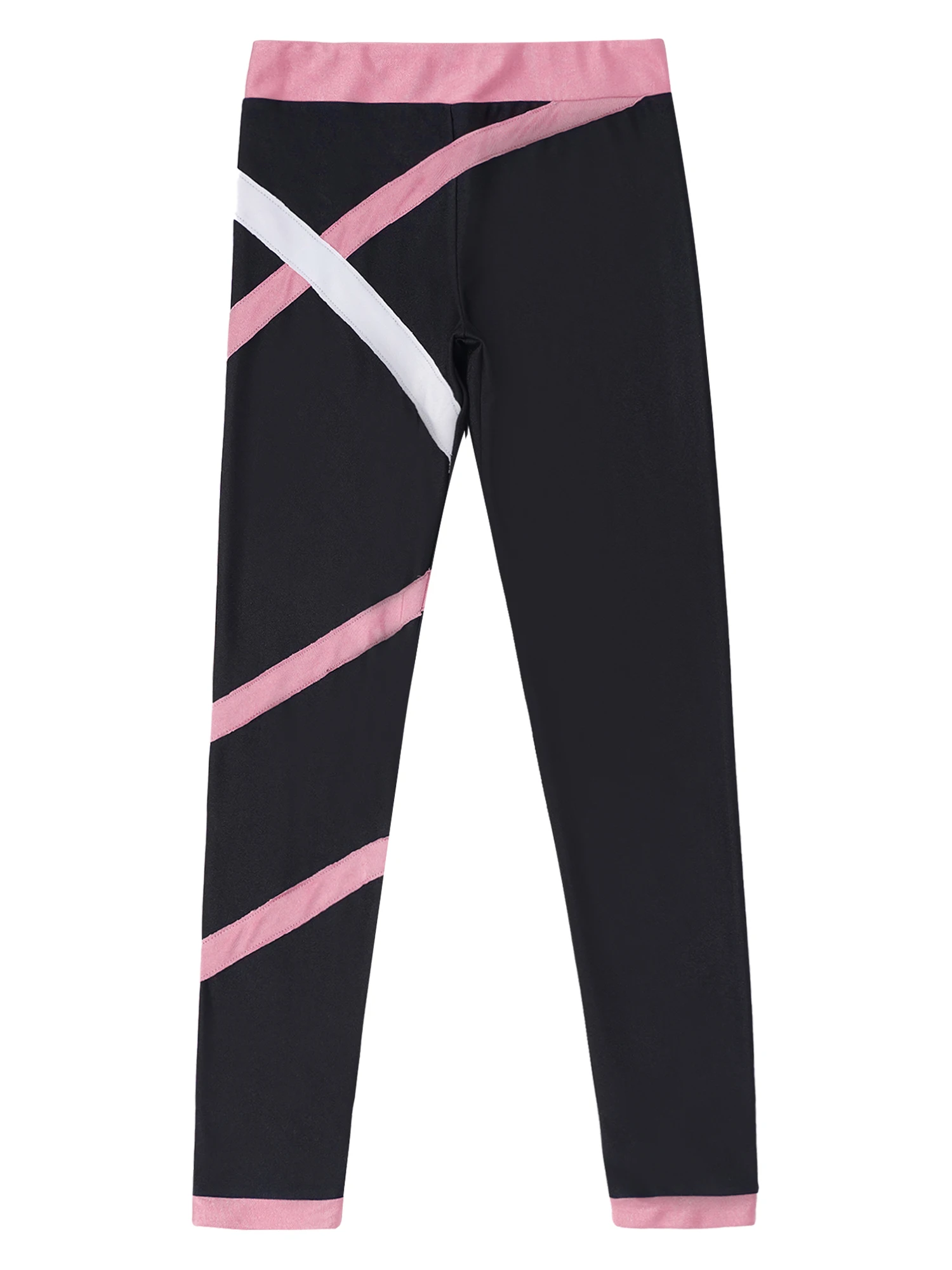 Kids Girls Sports Wear Long Sleeves Stretchy Skinny Crop Tops with Colorblock Leggings Set for Gym Yoga Figure Skating Workout