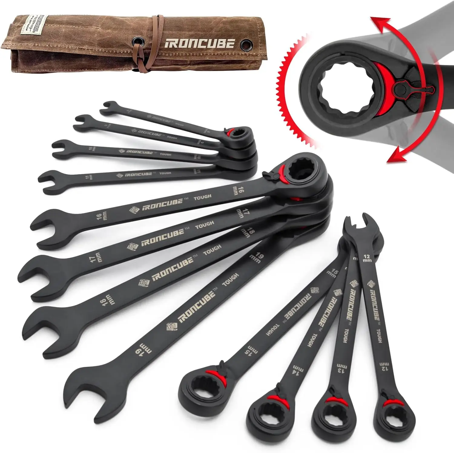 

12-Piece Metric Reversible Ratcheting Wrench Set 8-19mm with Storage Bag for Auto Repair