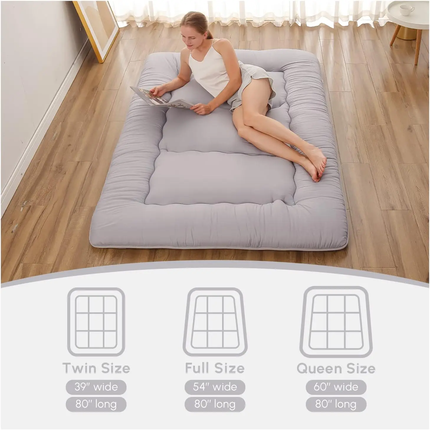 

Japanese Floor Mattress, Futon Mattress With Portable Storage Bag And Washable Cover, Roll Up Thick Tatami Mattress Suitable