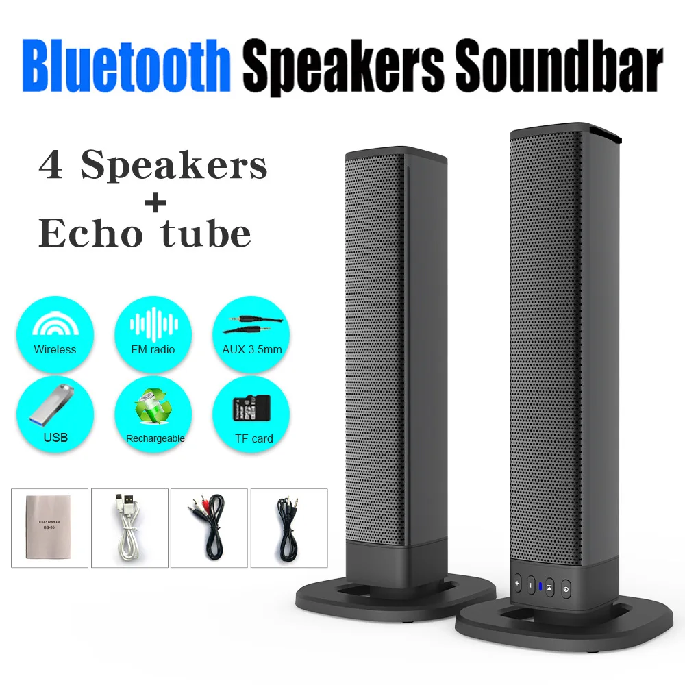 40WTV Soundbar Wireless Bluetooth Speakers Separated Column Home Theater Subwoofer with Fm Radio TF AUX for Computer TV boom box