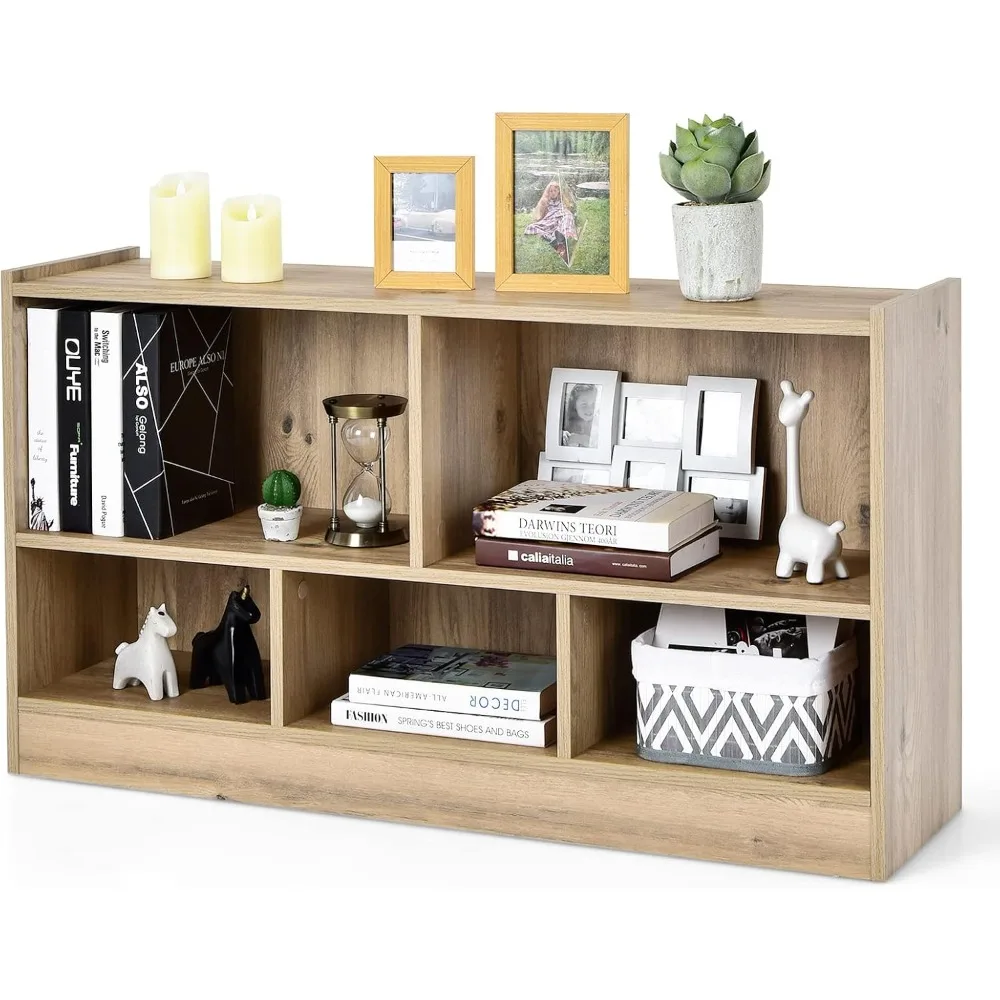 

5 Cube Bookcase, 2 Tier Wooden Storage Open Bookshelf, Multipurpose Display Storage Cabinet for Living Room, Bedroom, Hallway,