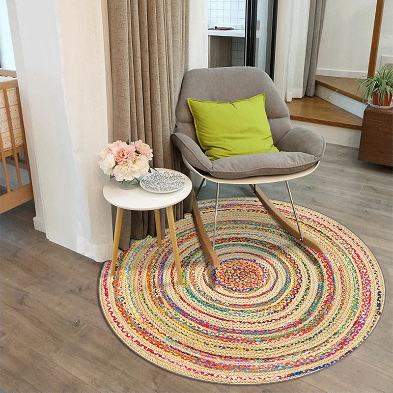 

Vintage Ethnic Style Indian Living Room Circular Carpet North European Style Home Carpet Study Chair Floor Mat