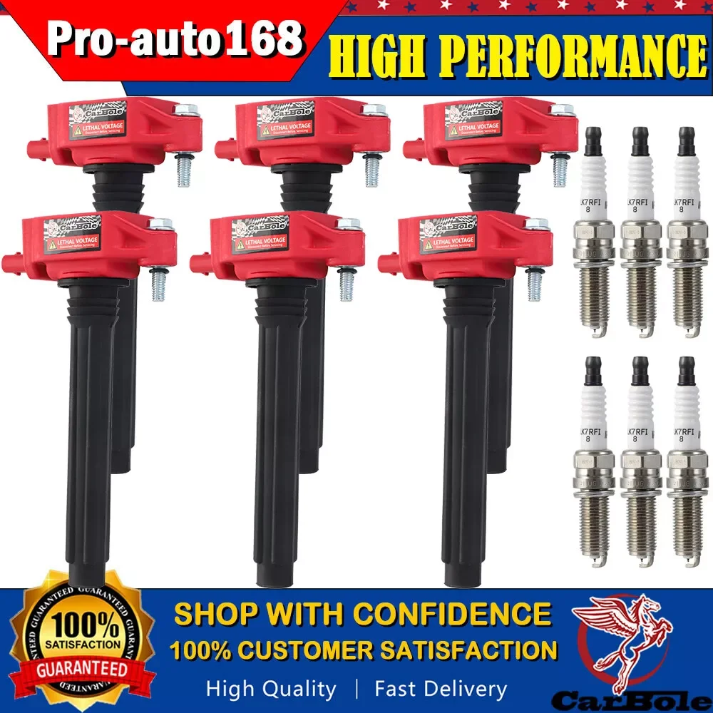 

Carbole Set of 6 Platinum Spark Plug and Ignition Coil Pack For Chrysler Dodge Jeep Ram