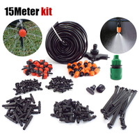 15M Garden watering misting sprayer Drip Irrigation Spray mist fog Nozzle Kit Micro sprinklers system plant  veg Water Set